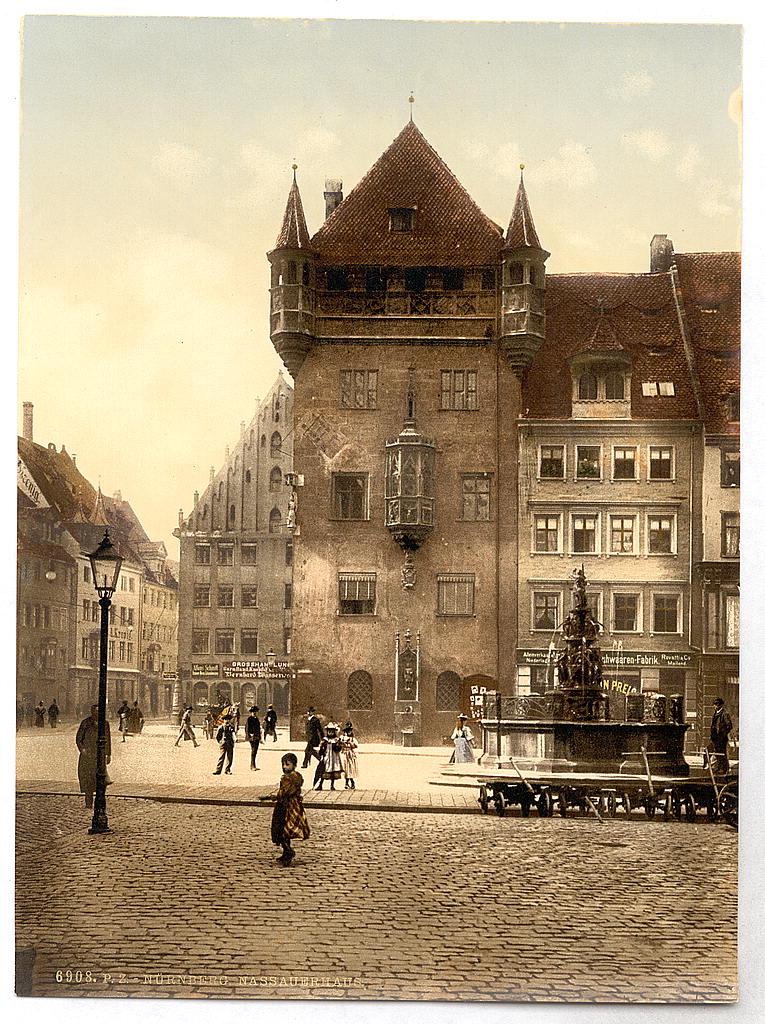 Photochrom print of the Nassauerhaus and fountain, Nuremberg, 1890s